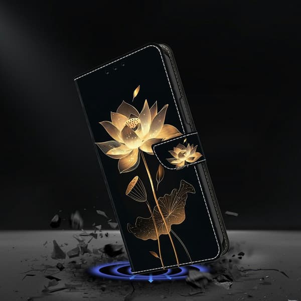 Plånboksfodral för Samsung Galaxy S26 Plus Fällbart Ställ - Guldtrådad Lotus