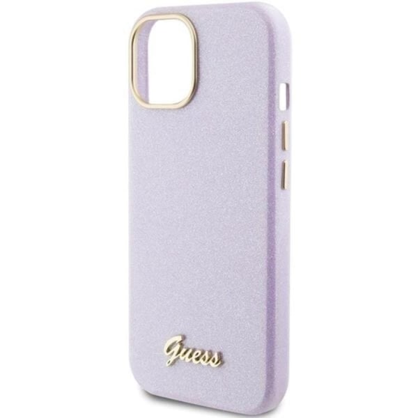 Guess iPhone 15 Mobilskal Glitter Glossy Script - Lila