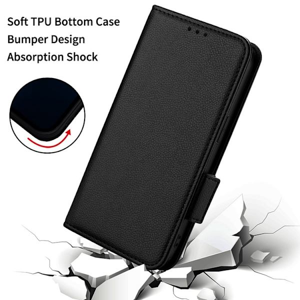 OnePlus 15 5G Plånboksfodral Litchi Texture Konstläder Svart