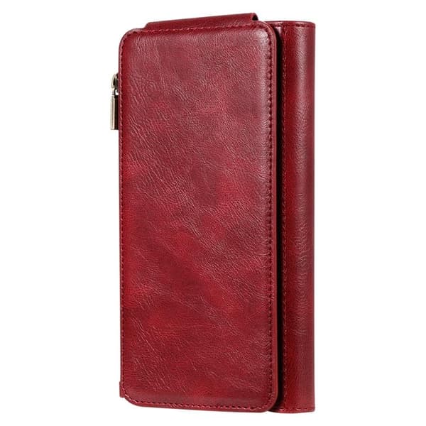 iPhone 17 Pro Max Konstläder Plånboksfodral Detachable Zipper - Röd Röd