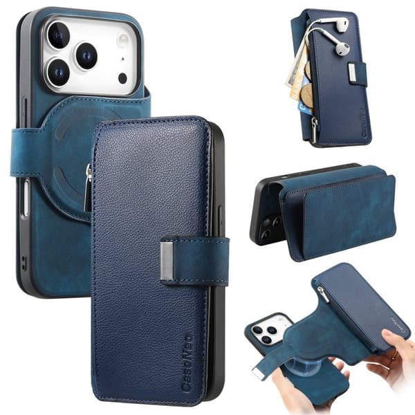 CASENEO MW-02 iPhone 17 Pro Plånboksfodral Konstläder - Blå Blå