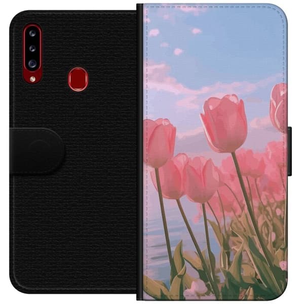 Plånboksfodral till Samsung Galaxy A20s med Rosa Tulpaner