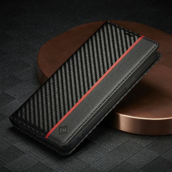 LC.IMEEKE iPhone 12 Pro Max Plånboksfodral i Konstläder - Röd Stripe