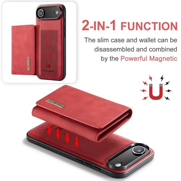 DG.MING iPhone Air Konstläder Plånboksfodral Kickstand PU Röd