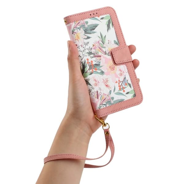 Mobilskal till Samsung Galaxy S26 Plus PU Läder Blommönster - Rosa