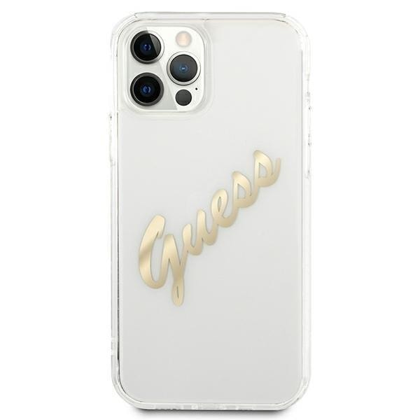 Guess Vintage Script Gold Skal iPhone 12 / 12 Pro - Transparent