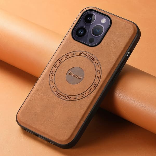DENIOR A11 Mobilskal till iPhone 14 Pro Retro PU+PC+TPU Chockresistent - Brun