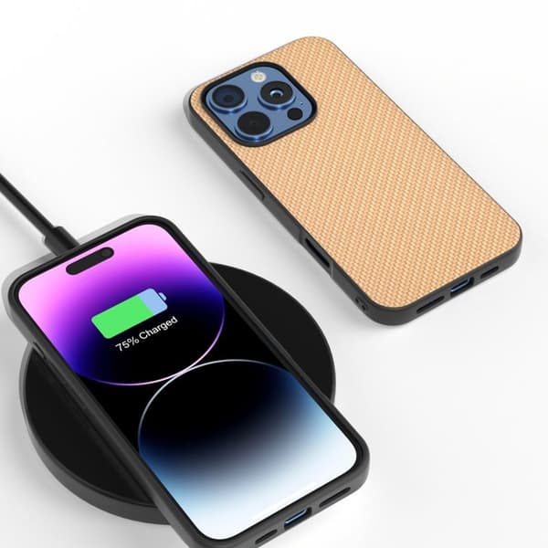 ABEEL Mobilskal till iPhone 16 Pro Kolfiber Textur PU+PC+TPU - Gul