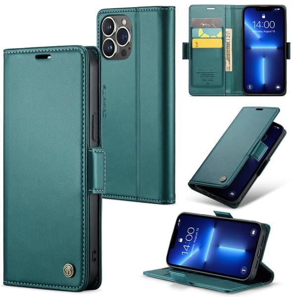 CASEME Plånboksfodral Konstläder iPhone 13 Pro Max RFID-Skydd Grön