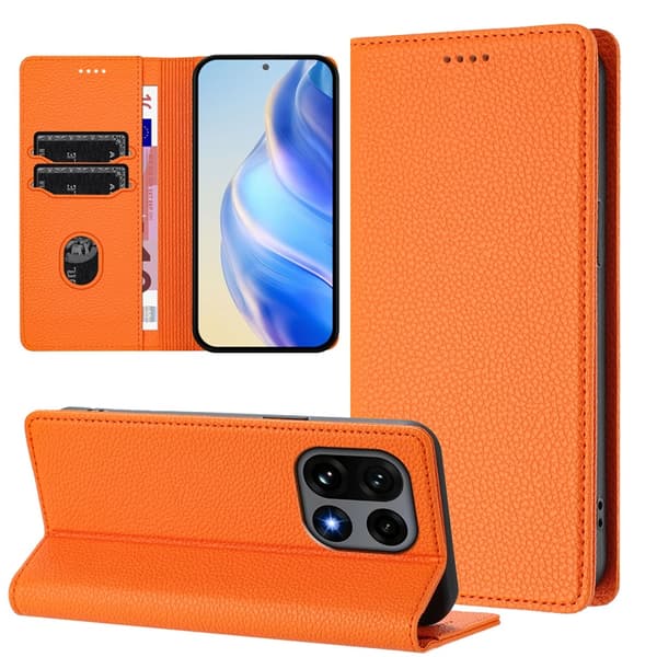 OnePlus 15 Plånboksfodral RFID-Skydd Litchi Konstläder Orange