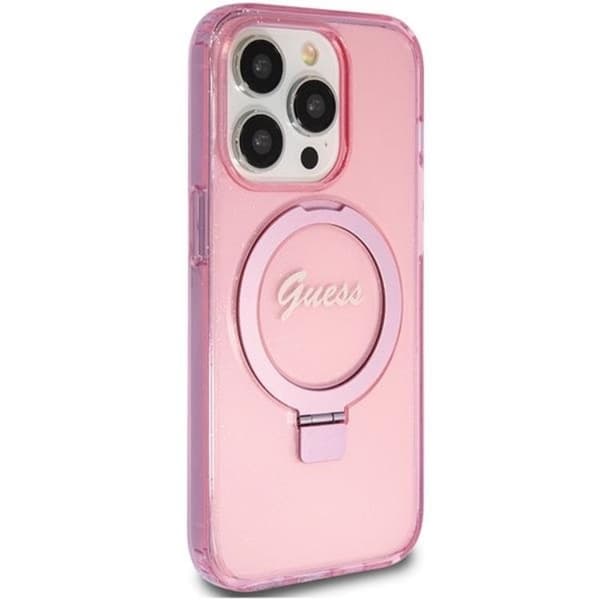 Guess iPhone 15 Pro Max Mobilskal Magsafe Script Glitter Rosa