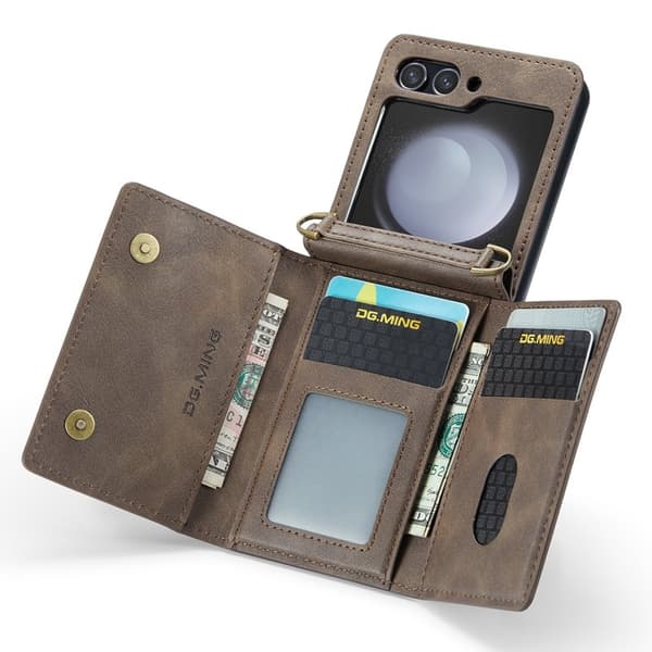 DG.MING Samsung Galaxy Z Flip5 Plånboksfodral Kickstand Brun