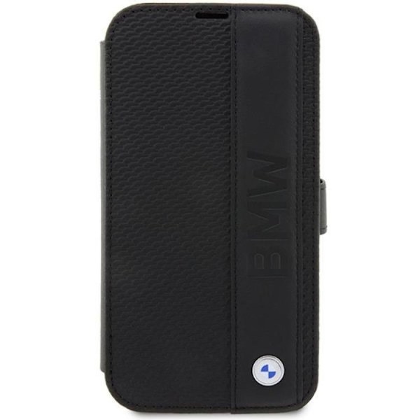 BMW iPhone 14 Pro Plånboksfodral Läder Textured & Stripes Svart