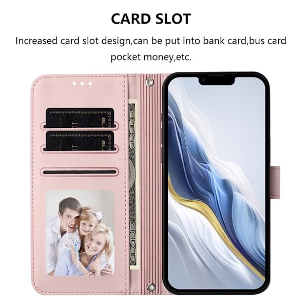 iPhone 16 Pro Max Plånboksfodral Läder med Handledsrem - Rosa Rosa