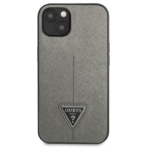 GUESS iPhone 14 Plus Skal Saffiano Triangle Logo - Sølv Silver