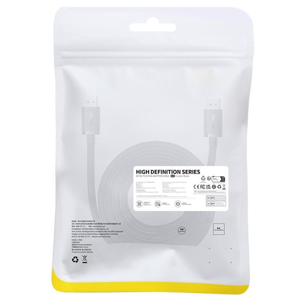 Baseus DisplayPort 8K 60Hz Kabel 1.5m High Definition Series - Svart Svart