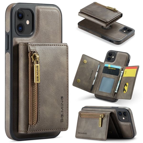 DG.MING iPhone 11 Konstläder Plånboksfodral med kortfickor - Brun