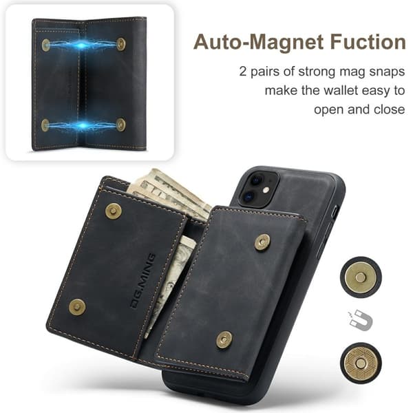 DG.MING M1 Wallet Mobilskal med Kickstand för iPhone 11 - Svart