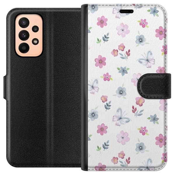 Pungcover til Samsung Galaxy A23 med Blomster og sommerfugle