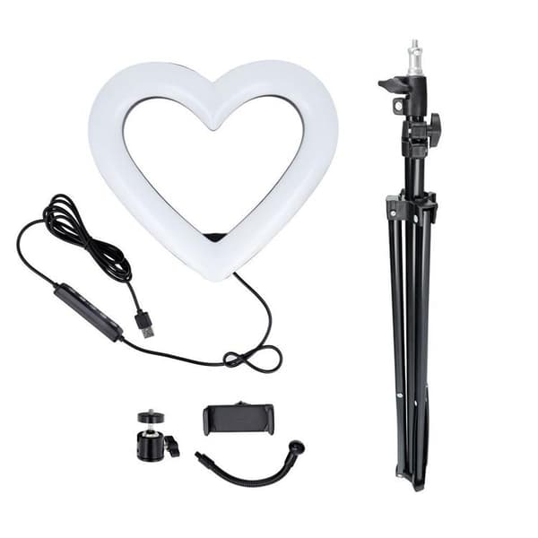 LED Ringlampe Hjerte 10 tommer med holder til mobil