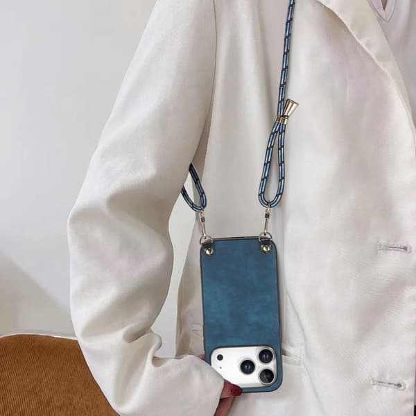 Mobilskal till iPhone 17 Pro med Justerbar Rem Retro Läder - Blå Blå