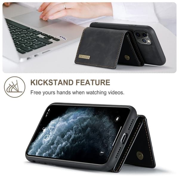 DG.MING M1 Wallet Mobilskal med Kickstand för iPhone 11 Pro - Svart