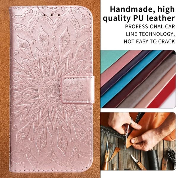 Samsung Galaxy S26 Plus Plånboksfodral Konstläder Solrostryck - Roséguld