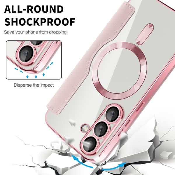 Galaxy S25 Plus Plånboksfodral MagSafe Rhombus Läder - Rosa Rosa