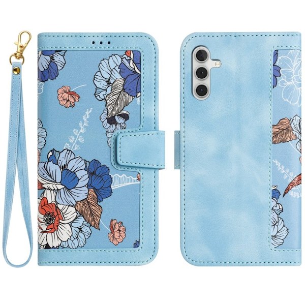 Mobilskal till Samsung Galaxy S26 Plus PU Läder Blommönster - Blå