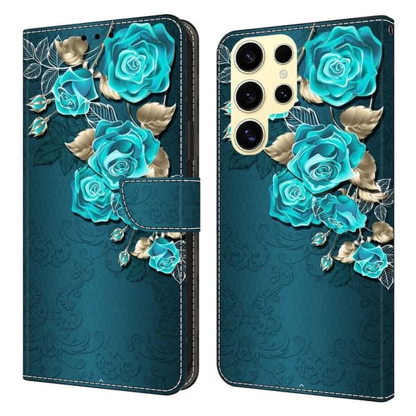 Samsung Galaxy S26 Ultra Plånboksfodral Magnetisk Lås Konstläder - Blå Ros