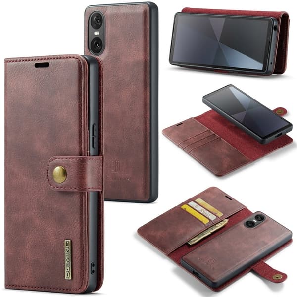 DG.MING Sony Xperia 10 VI Plånboksfodral Äkta läder 2-in-1 Röd