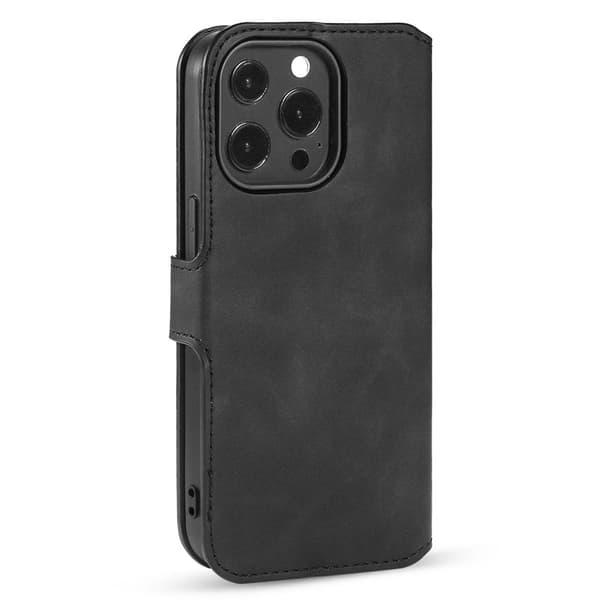 DG.MING Retro Konstläder Plånboksfodral för iPhone 14 Pro 6.1 tum - Svart