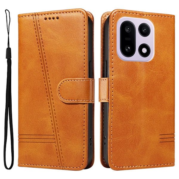 OnePlus 15 5G Plånboksfodral T-Shape Lines Konstläder Brun