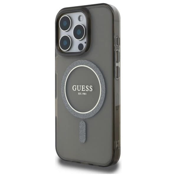 Guess Telefontaske til iPhone 16 Pro MagSafe IML Glitter Circle - Sort Black