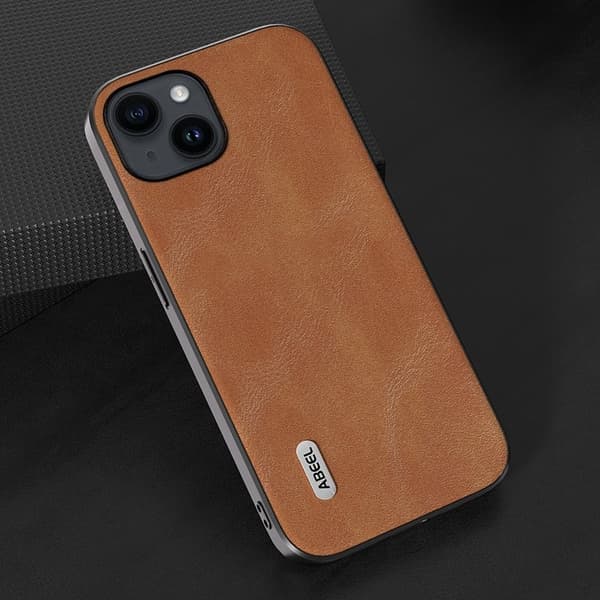 ABEEL Mobilskal till iPhone 15 Plus , Läderlook PU + TPU, Brun