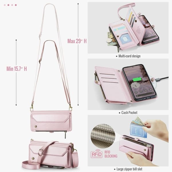 CASEME Plånboksfodral Konstläder för Google Pixel 9 Pro XL - Rosa