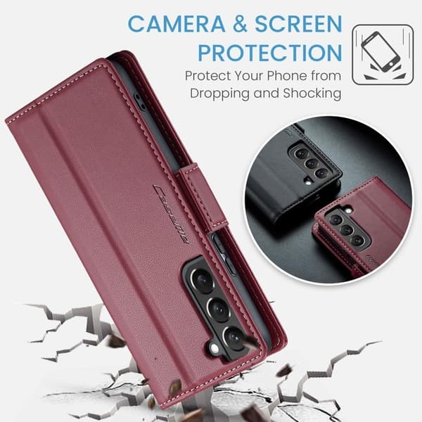 CASEME Plånboksfodral Konstläder för Samsung Galaxy S22+ 5G - Röd