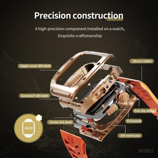 SHELLBOX Apple Watch 45mm Armband Silikon Metal - Orange/Rosa Orange