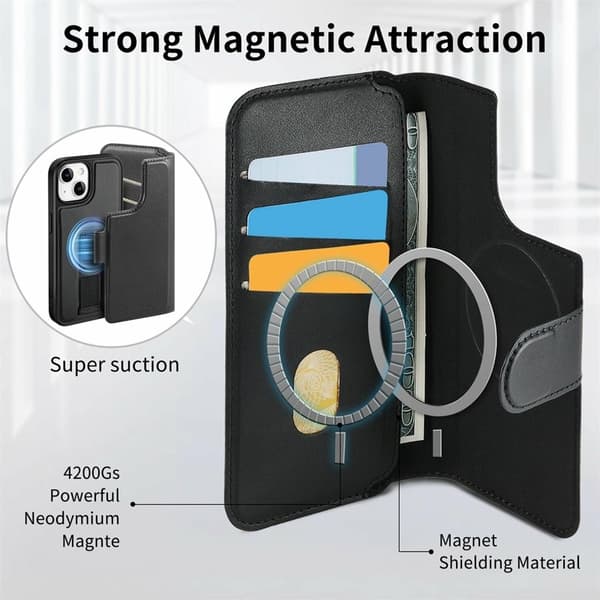 CASENEO iPhone 14 Plånboksfodral Magnetiskt RFID-Skydd Konstläder - Svart