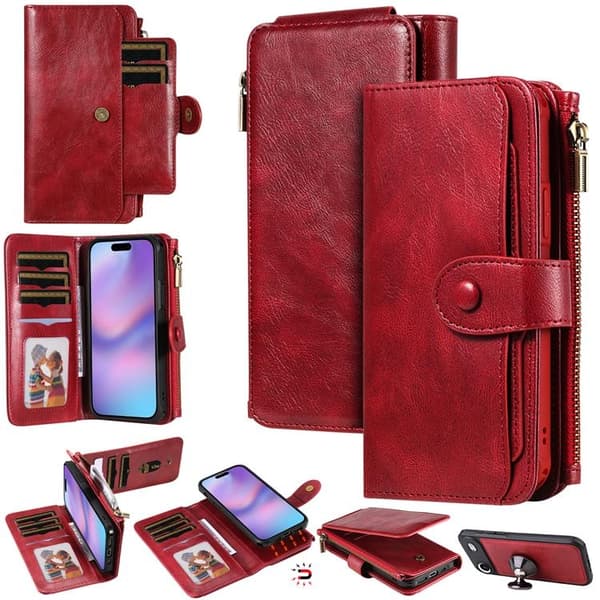 iPhone Air Konstläder Plånboksfodral Detachable Zipper - Röd Röd