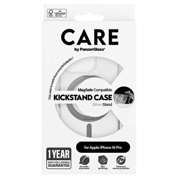 CARE By PanzerGlass Telefontaske til iPhone 16 Pro MagSafe Kickstand - Sølv Silver