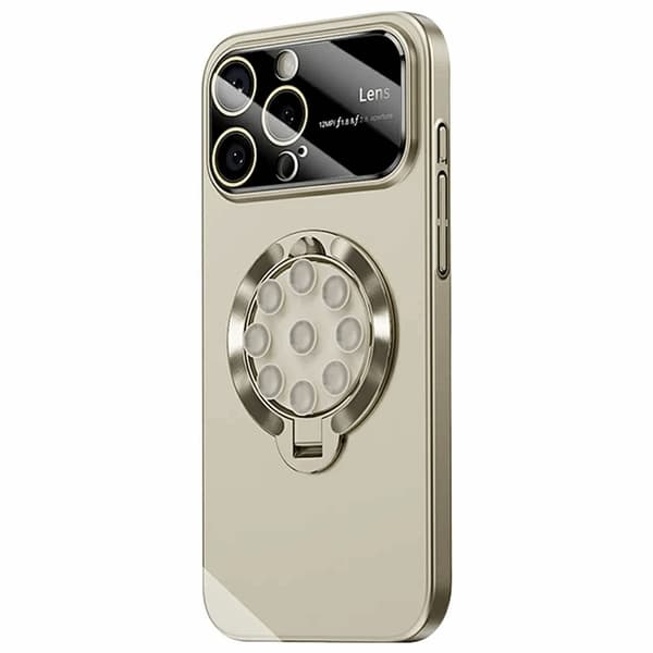 Mobilskal till iPhone 15 Pro Max Magsafe Sugkopphållare Kickstand - Titan Guld