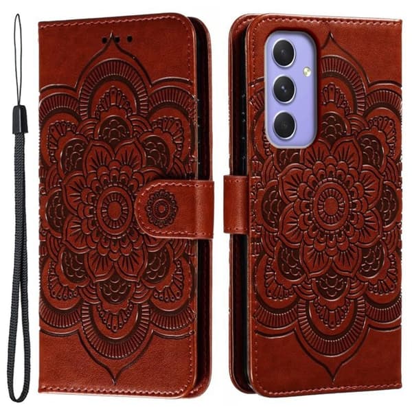 Samsung Galaxy S26 Plånboksfodral Konstläder Mandala Tryckt Design - Brun
