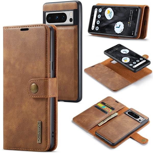 DG.MING Google Pixel 8 Pro Äkta Läder Plånboksfodral Detachable Magnetisk Brun