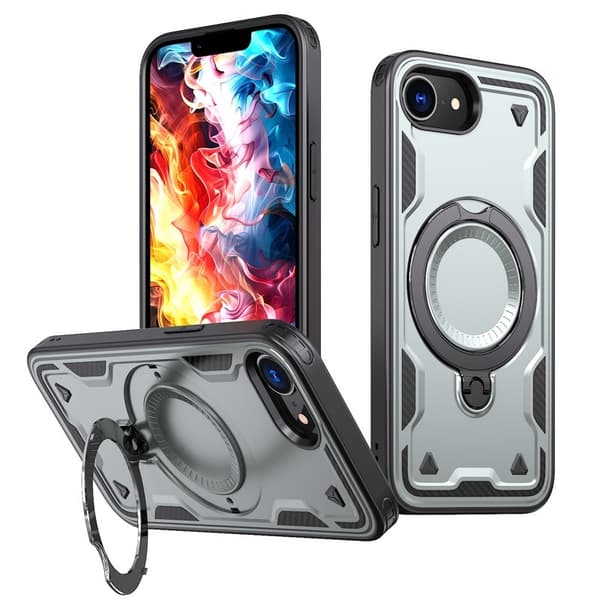 Mobilskal till iPhone 16e Militärskydd Plast Kickstand - Grå