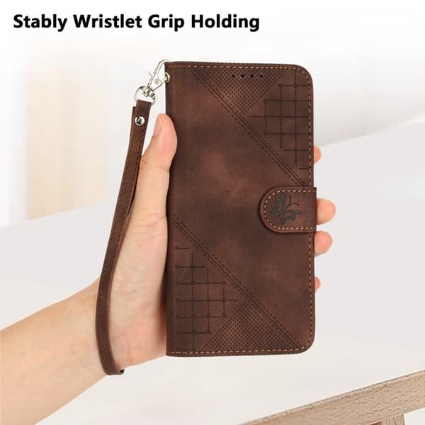 Samsung Galaxy S26 Pro Plånboksfodral Konstläder Fjäril Blomma - Kaffe