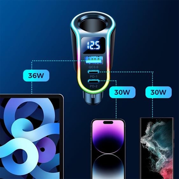 [4in1] Joyroom Billaddare Fast USB-C/USB-A 150 W - Svart Svart