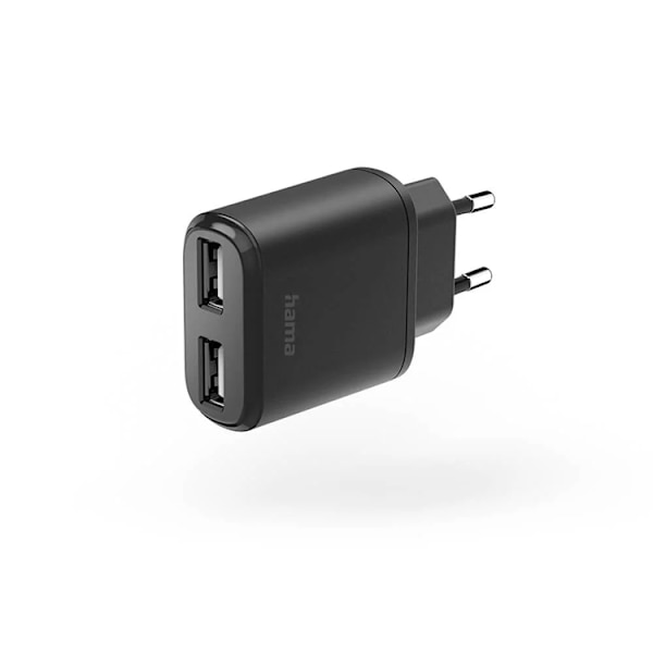 Hama Vægoplader 12W 2xUSB-A - Sort Svart