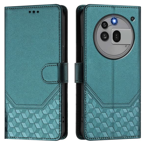 Nothing Phone (3a) Pro Konstläder Plånboksfodral Honeycomb RFID-Skydd - Grön Grön