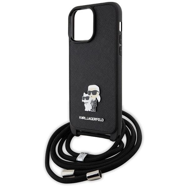 KARL LAGERFELD iPhone 14 Pro Max Halsbandsskal Crossbody Saffiano Svart